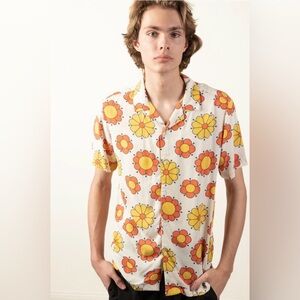 Denim & Flower Large Button-up Ricky Singh Retro 70s Orange Yellow
